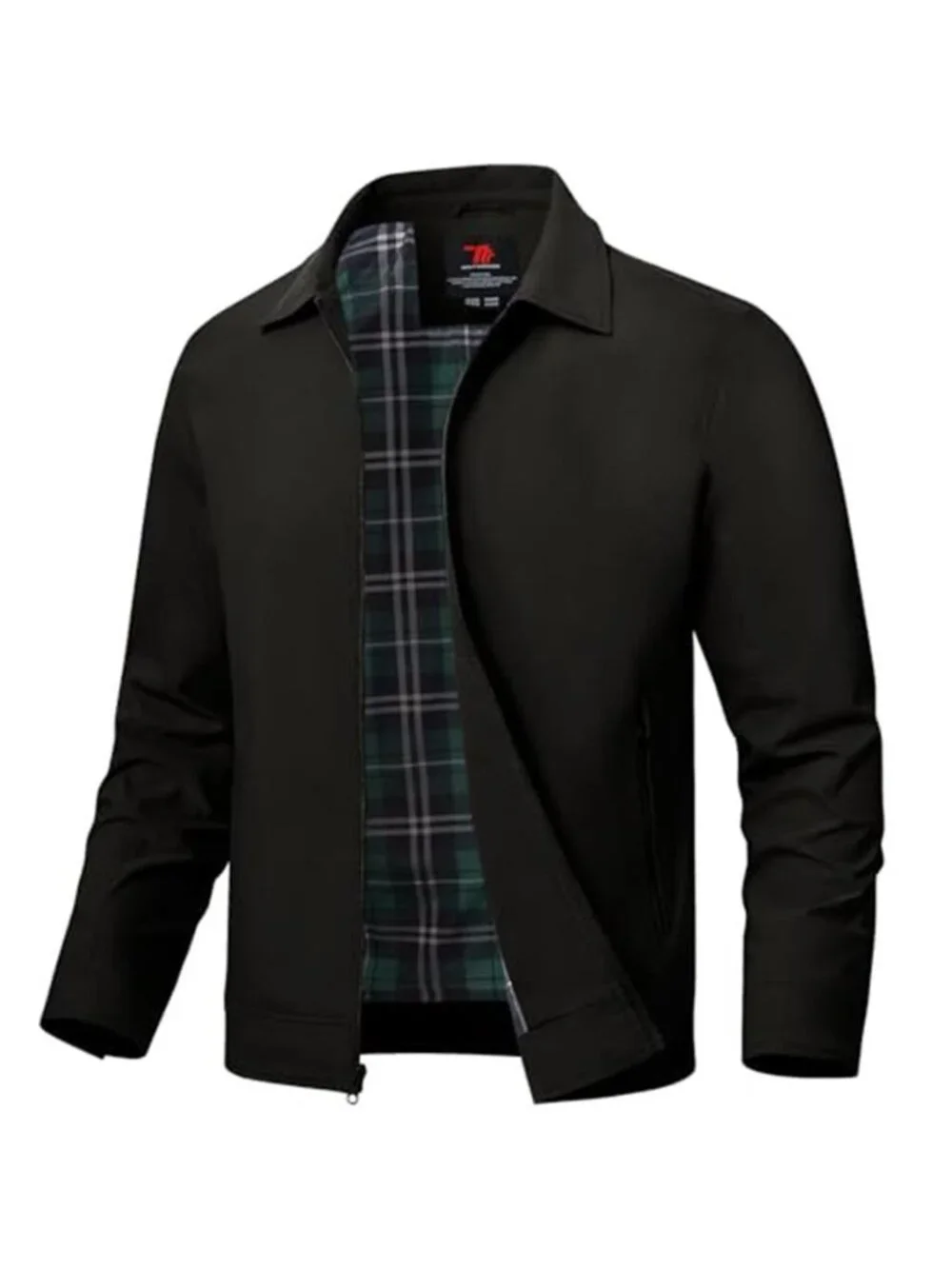 Mens Harrington Jacket Lightweight Water Resistant Windbreaker Full Zip Plaid